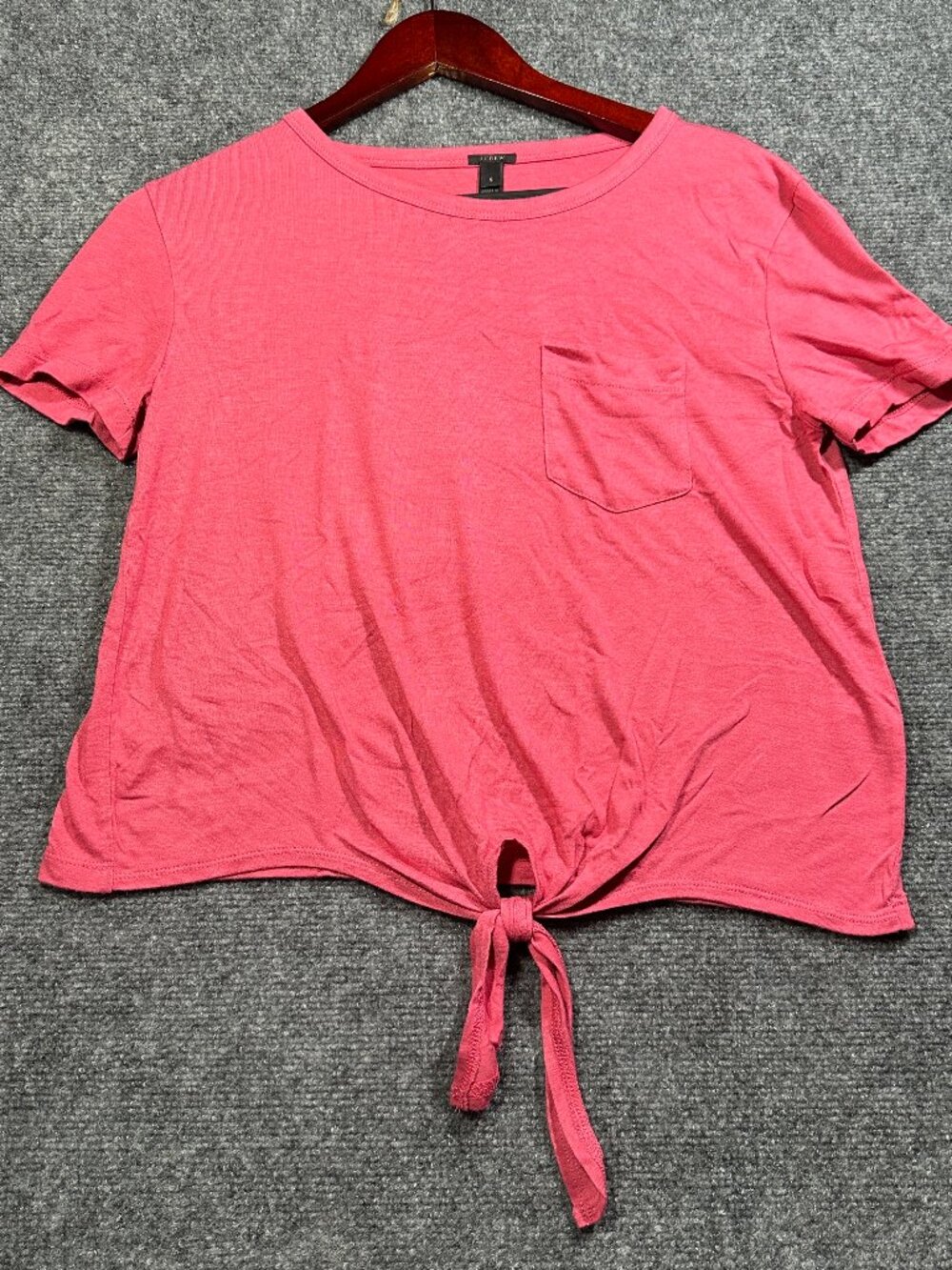 J Crew Top Womens Small Knotted Tie Front Short Sleeve Pocket Tee Shirt Pink